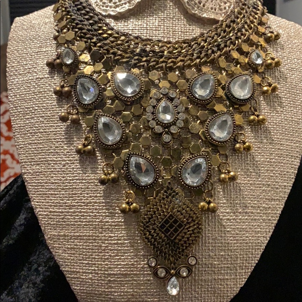 Vintage brass woman’s necklace with rhinestones